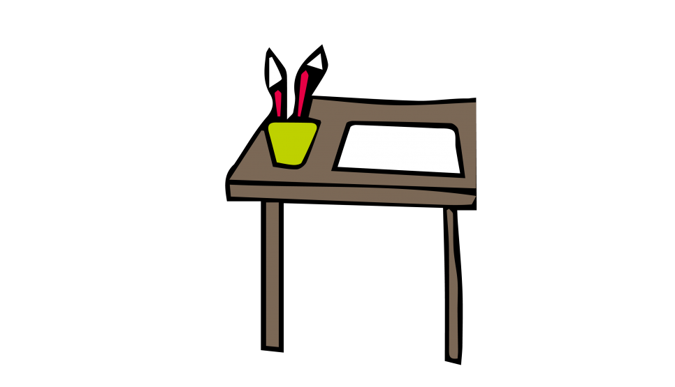 illustration of desk with paper and pencil wide