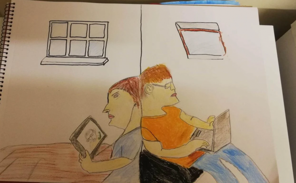 illustration of two characters on a video call to each other